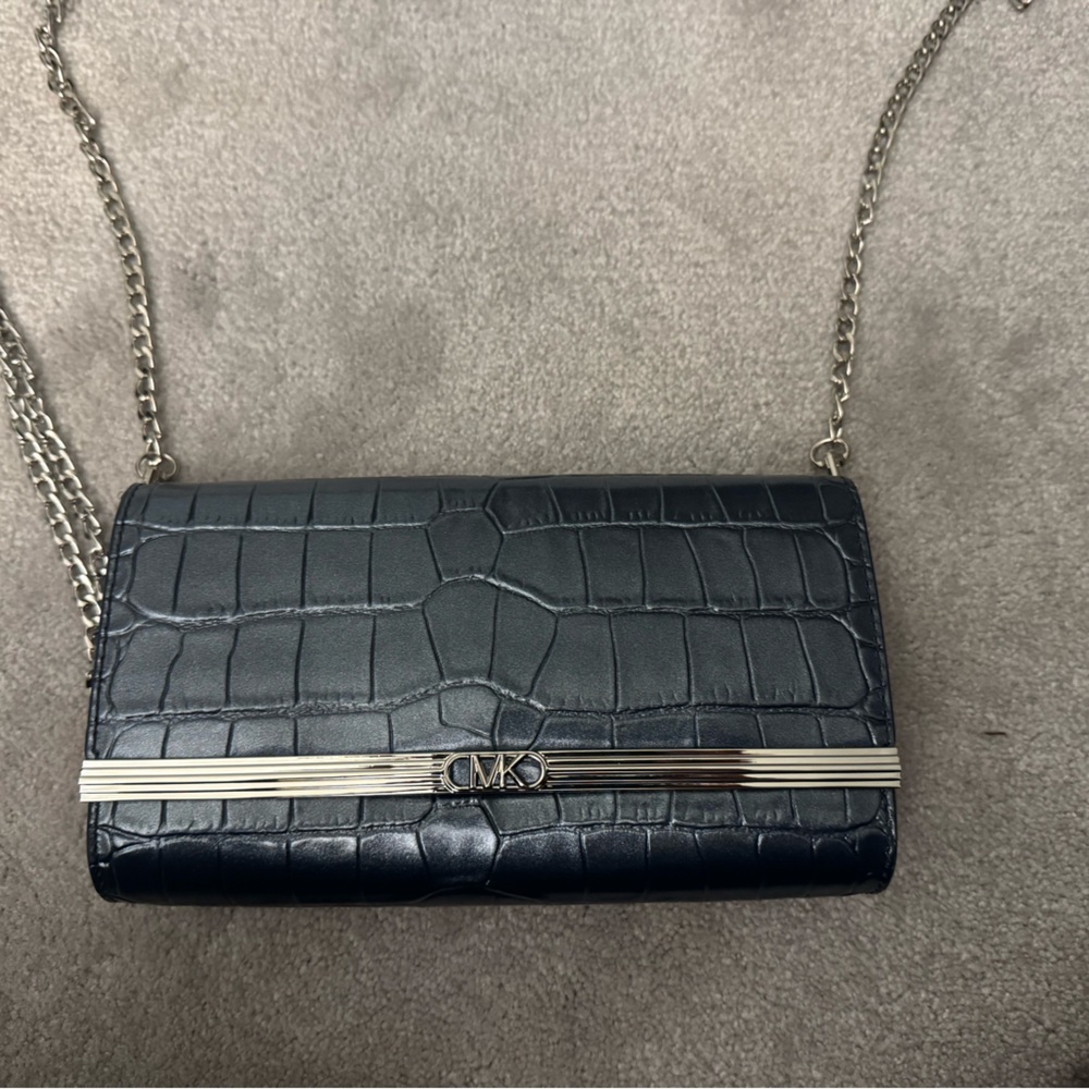 Michael Michael Kors  Blue Croc-Embossed Clutch